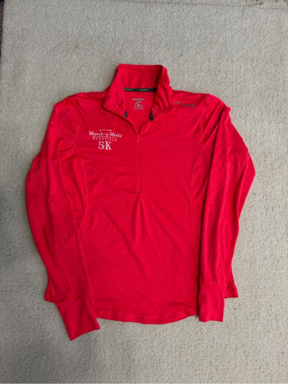 Brooks Red Womens 1/4-Zip Running Pullover - Rock 'n' Roll 5K Large L Nashville